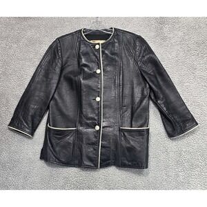 Vintage Cresco Women Black Button Up Leather Bomber Jacket